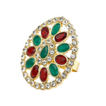 Elegant Multi Color Crystal Adjustable Ethnic Style Big Finger Ring For Women Free Size