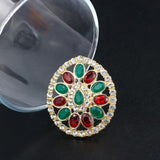 Elegant Multi Color Crystal Adjustable Ethnic Style Big Finger Ring For Women Free Size