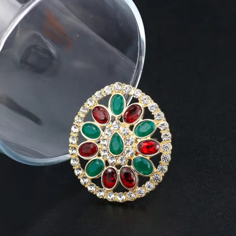 Elegant Multi Color Crystal Adjustable Ethnic Style Big Finger Ring For Women Free Size