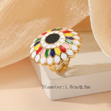Multi-Color Enamel Flower Statement Ring – Gold Plated Pastel Floral Cocktail Ring