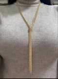 Multilayer Punk Style Long Golden Tassel Knot Chain Adjustable Collar Necklace for Women