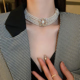 Multi Layer 5 Row Pearl Choker Necklace Fashion Wedding Jewelry Statement Necklace