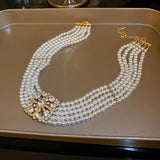 Multi Layer 5 Row Pearl Choker Necklace Fashion Wedding Jewelry Statement Necklace