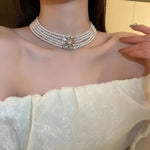 Multi Layer 5 Row Pearl Choker Necklace Fashion Wedding Jewelry Statement Necklace
