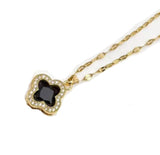 Black Gold Four-Leaf Clover CZ Crystal Women Fashion Jewelry Necklace