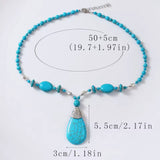 Turquoise Blue Beaded Layering Statement Sweater Chain Necklace with Silver Accents