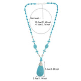Turquoise Blue Beaded Layering Statement Sweater Chain Necklace with Silver Accents