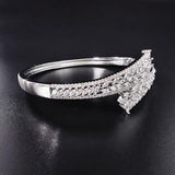 High Quality Silver Finish Luxury Carved Cubic Zirconia Crystal Cuff Bangle Bracelet