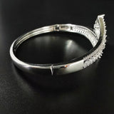 High Quality Silver Finish Luxury Carved Cubic Zirconia Crystal Cuff Bangle Bracelet