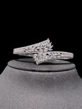 High Quality Silver Finish Luxury Carved Cubic Zirconia Crystal Cuff Bangle Bracelet