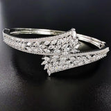 High Quality Silver Finish Luxury Carved Cubic Zirconia Crystal Cuff Bangle Bracelet