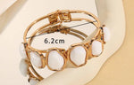 Elegant Women Fashion Big Oval Light Blue Stone w Glitter Accent Cuff Bracelet