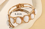 Elegant Women Fashion Big Oval Light Blue Stone w Glitter Accent Cuff Bracelet