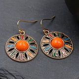 Bohemia Enamel Round Drop Dangle Earrings Ethnic Floral Statement Jewelry