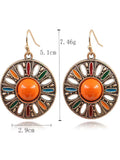 Bohemia Enamel Round Drop Dangle Earrings Ethnic Floral Statement Jewelry