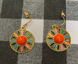 Bohemia Enamel Round Drop Dangle Earrings Ethnic Floral Statement Jewelry