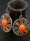 Bohemia Enamel Round Drop Dangle Earrings Ethnic Floral Statement Jewelry