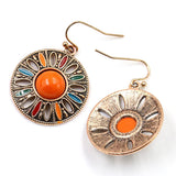 Bohemia Enamel Round Drop Dangle Earrings Ethnic Floral Statement Jewelry
