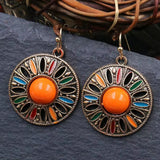 Bohemia Enamel Round Drop Dangle Earrings Ethnic Floral Statement Jewelry
