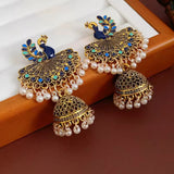 Women Ethnic Traditional Peacock Jhumka Earrings with Pearls