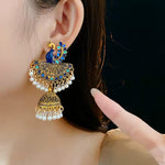 Women Ethnic Traditional Peacock Jhumka Earrings with Pearls