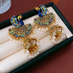Women Ethnic Traditional Peacock Jhumka Earrings with Pearls