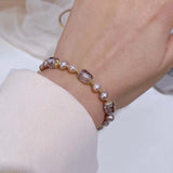 Exquisite Imitation Pearl Amethyst Crystal Fashion Jewelry Pull Chain Adjustable Bracelet for Women
