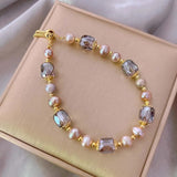 Exquisite Imitation Pearl Amethyst Crystal Fashion Jewelry Pull Chain Adjustable Bracelet for Women