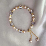 Exquisite Imitation Pearl Amethyst Crystal Fashion Jewelry Pull Chain Adjustable Bracelet for Women