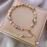Exquisite Imitation Pearl Amethyst Crystal Fashion Jewelry Pull Chain Adjustable Bracelet for Women