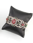 Antique Finish Ruby Crystal Openable Cuff Bangle Bracelet Traditional Fashion Jewelry