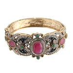 Antique Finish Ruby Crystal Openable Cuff Bangle Bracelet Traditional Fashion Jewelry