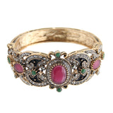 Antique Finish Ruby Crystal Openable Cuff Bangle Bracelet Traditional Fashion Jewelry