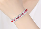 Radiant Silver-Tone Red Zirconia Crystal Tennis Link Bracelet Luxury Evening Wear Accessory