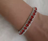 Radiant Silver-Tone Red Zirconia Crystal Tennis Link Bracelet Luxury Evening Wear Accessory
