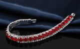 Radiant Silver-Tone Red Zirconia Crystal Tennis Link Bracelet Luxury Evening Wear Accessory