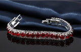 Radiant Silver-Tone Red Zirconia Crystal Tennis Link Bracelet Luxury Evening Wear Accessory