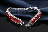 Radiant Silver-Tone Red Zirconia Crystal Tennis Link Bracelet Luxury Evening Wear Accessory
