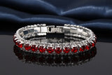 Radiant Silver-Tone Red Zirconia Crystal Tennis Link Bracelet Luxury Evening Wear Accessory