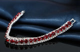 Radiant Silver-Tone Red Zirconia Crystal Tennis Link Bracelet Luxury Evening Wear Accessory