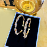 Gold Color Layered Crystal Round Hoops Women Statement Party Earrings