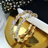 Gold Color Layered Crystal Round Hoops Women Statement Party Earrings