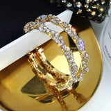 Gold Color Layered Crystal Round Hoops Women Statement Party Earrings