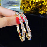 Gold Color Layered Crystal Round Hoops Women Statement Party Earrings