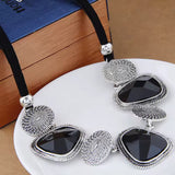 Fashion Statement Antique Silver & Black Resin Stone Collar Bib Chunky Necklace