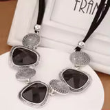 Fashion Statement Antique Silver & Black Resin Stone Collar Bib Chunky Necklace