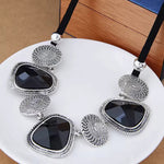 Fashion Statement Antique Silver & Black Resin Stone Collar Bib Chunky Necklace