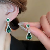 Emerald Green Crystal Elegant Long Drop Earrings Necklace Exquisite Fashion Jewelry Set for Women