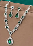 Emerald Green Crystal Elegant Long Drop Earrings Necklace Exquisite Fashion Jewelry Set for Women