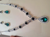 Emerald Green Crystal Elegant Long Drop Earrings Necklace Exquisite Fashion Jewelry Set for Women